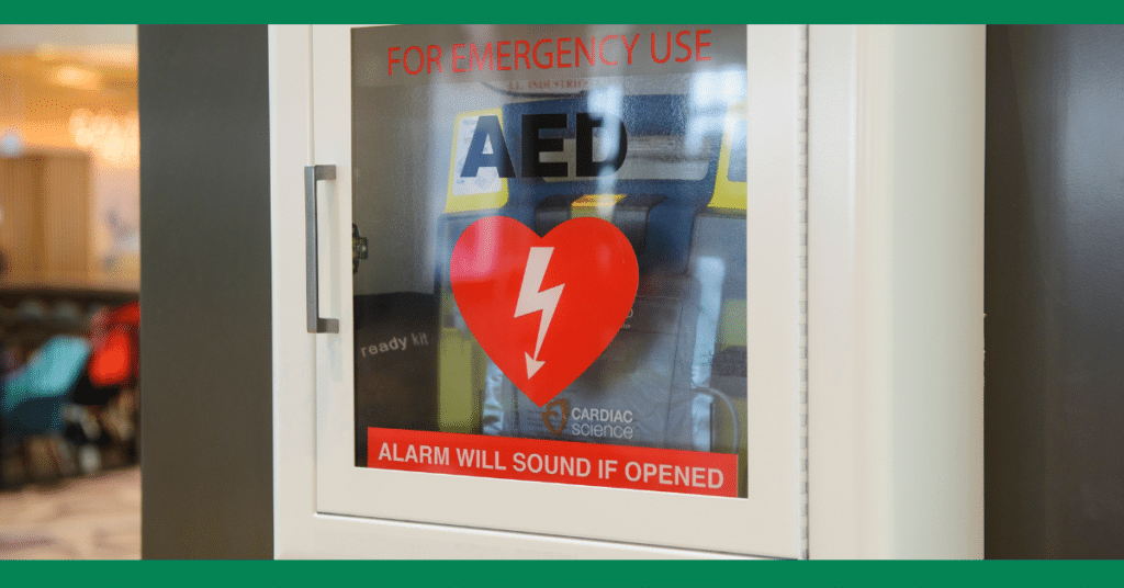 photo of public access defibrillator in cabinet