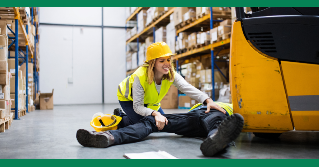 a man is unconscious near a forklift