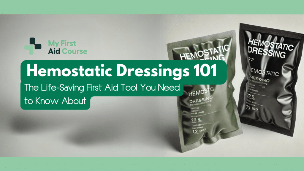 an image of two hemostatic dressings and a title text hemostatic dressings 101